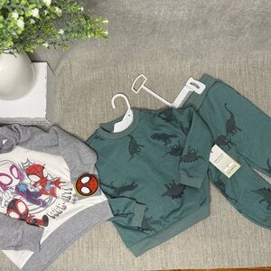Boys 2T Bundle 🦖 Dinosaur Sweat Set + Spider-Man Hoodie NWT